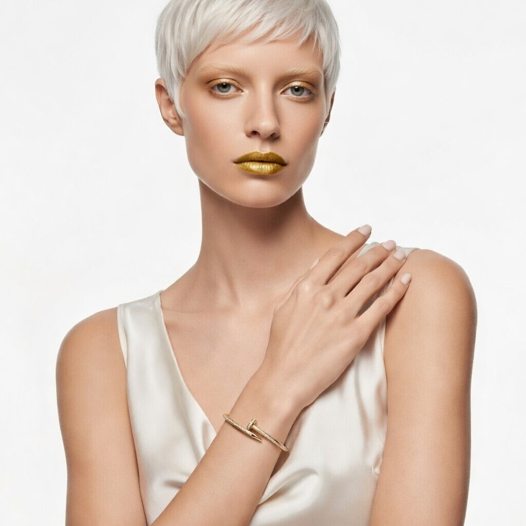 Jaz, NailHead Stainless Steel 18K Gold Plated Bangles Bracelet Gold Color