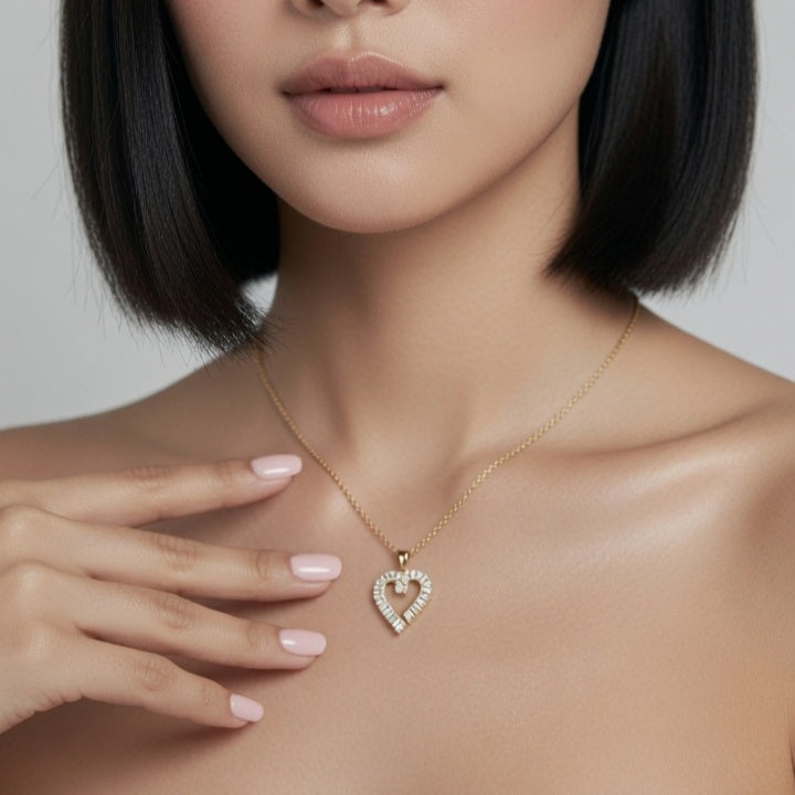 One Love Stainless Steel Plating Inlay Zircon Pendant Necklace Gold