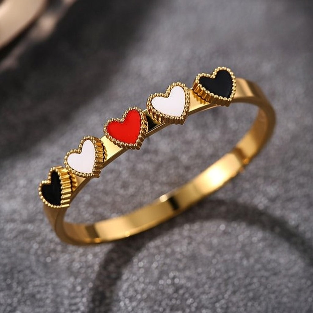 Bobbie, Five Hearts Titanium Steel Bracelet For Women Non-Fading Electroplated Gold