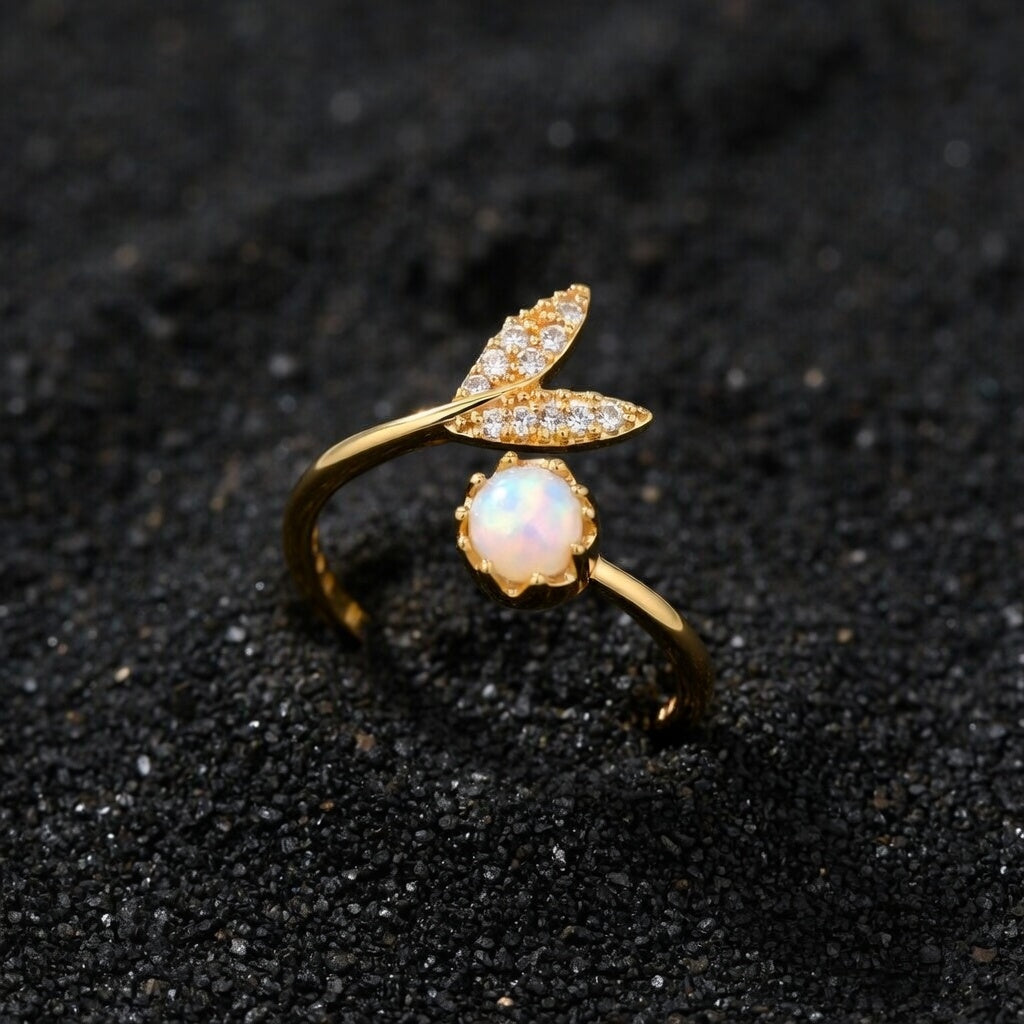 Lauren, Stainless Steel Geometric Leaf PVD Coated, Gold Plated Elegant Retro, Waterproof Non Tarnish Plating Open Rings