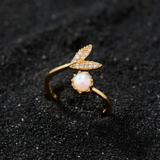 Lauren, Stainless Steel Geometric Leaf PVD Coated, Gold Plated Elegant Retro, Waterproof Non Tarnish Plating Open Rings