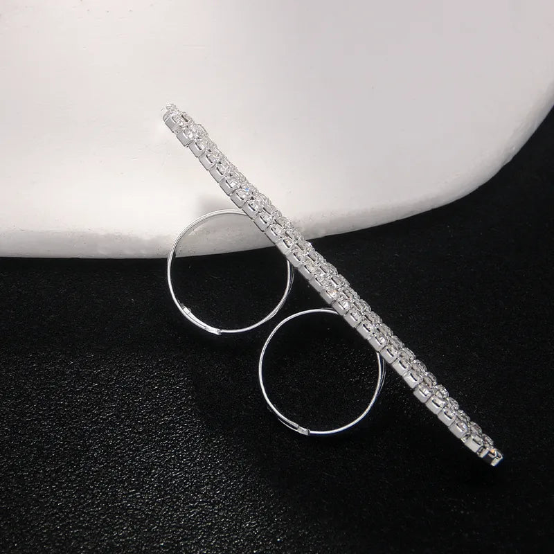 Prisilla, Steel Geometric Rhinestone Faux Diamond Double Finger Adjustable