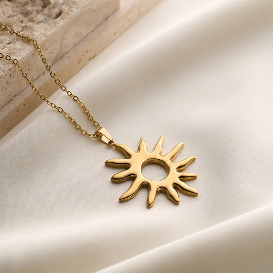 18K Gold Plated 201 Stainless Steel Vacuum Electroplating (In Furnace) Sun Anti-Allergy O-Chain Pendant Necklace For Women