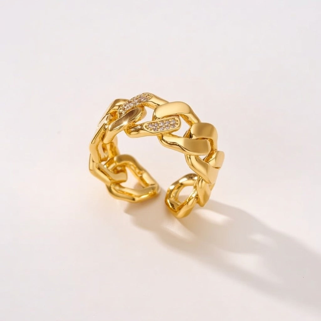 Reyna, PVD Real Gold Plated Stainless Steel Retro Style Waterproof Non Tarnish Open Ring