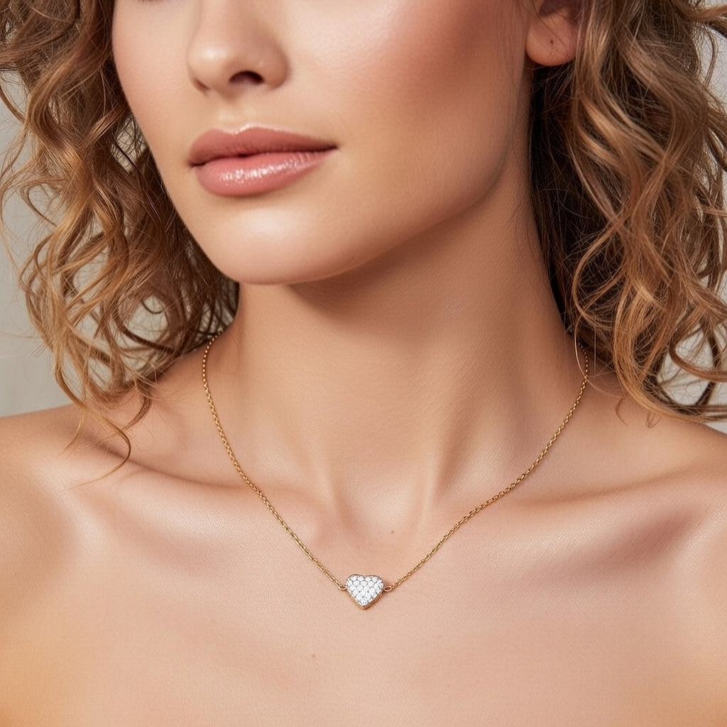 High Fashion Cubic Zirconia Heart Shape Chain Necklace