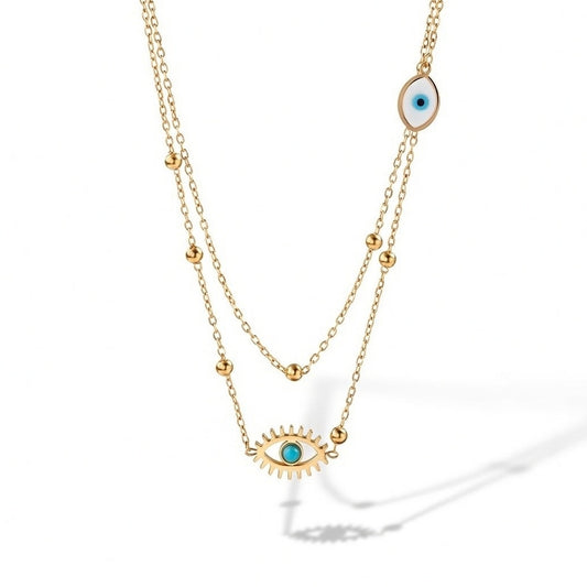 Devil's Eye Titanium Steel Plating Layered Necklaces