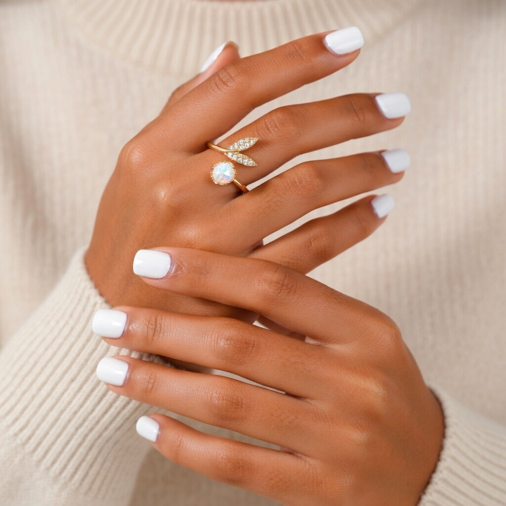 Lauren, Stainless Steel Geometric Leaf PVD Coated, Gold Plated Elegant Retro, Waterproof Non Tarnish Plating Open Rings