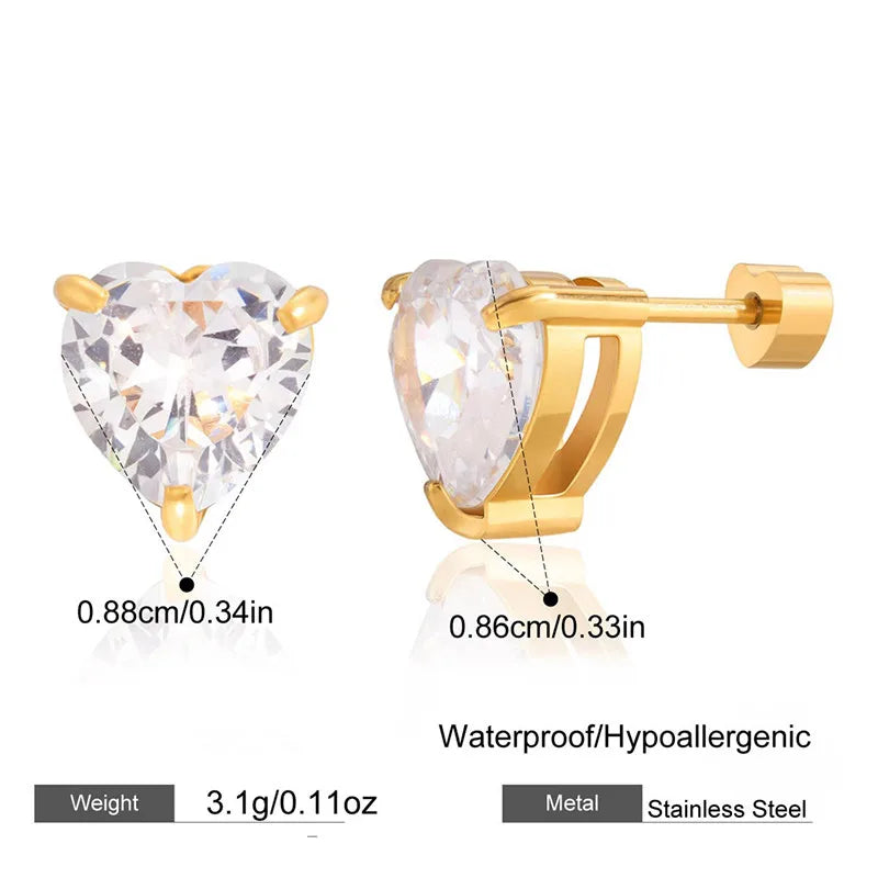 18K Real Gold Plated In Vacuum Plating Furnace 304 Stainless Steel Letter Zircon Earrings Simple Ear Jewelry Waterproof Non-Fading