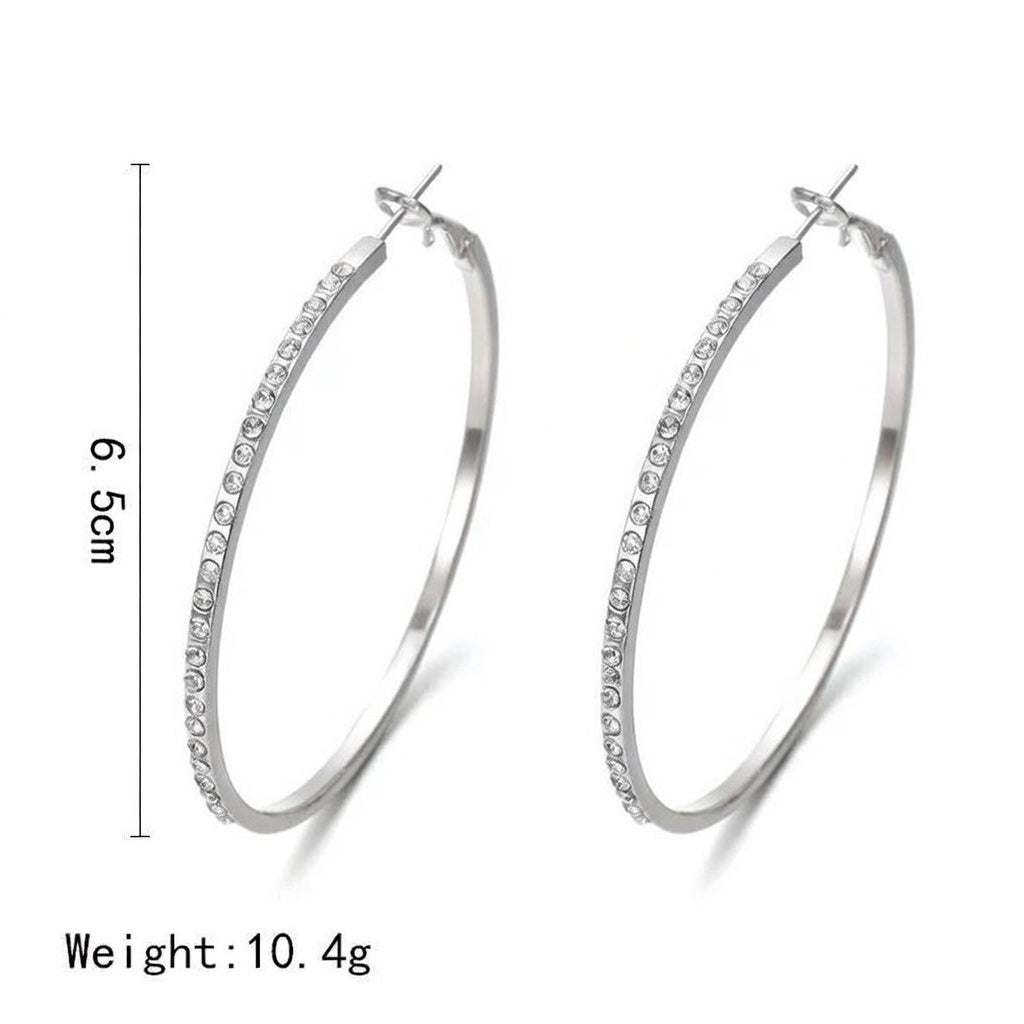 Amy, 1 Pair Basic Classic Style Solid Color Ferroalloy Earrings Rhinestone-encrusted in Silver