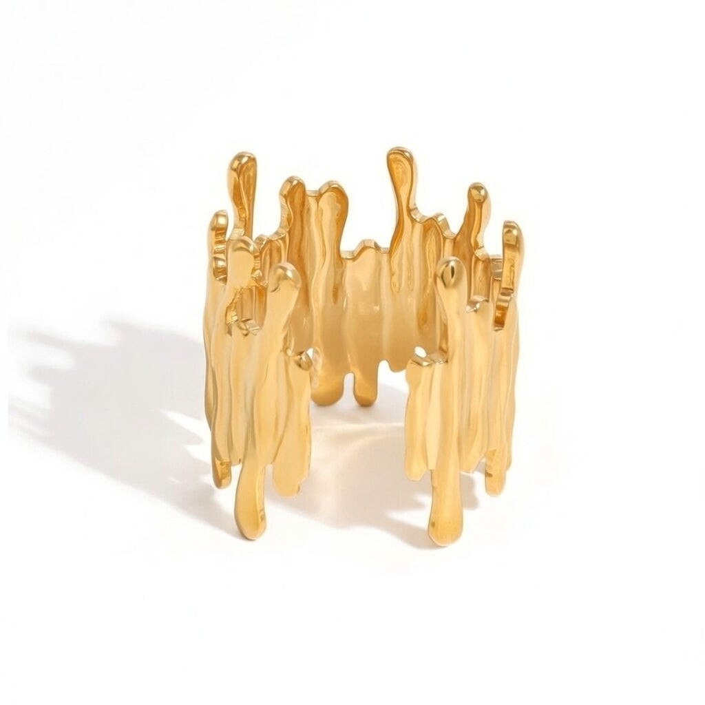 Godiva, Stainless Steel Geometric PVD Coated Real Gold Plated, Waterproof Non Tarnish Open Ring (One Size)
