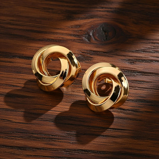 Charlize, Real Gold Plated 18K Gold Round, Stainless Steel Casual Elegant Waterproof Non Tarnish Earrings