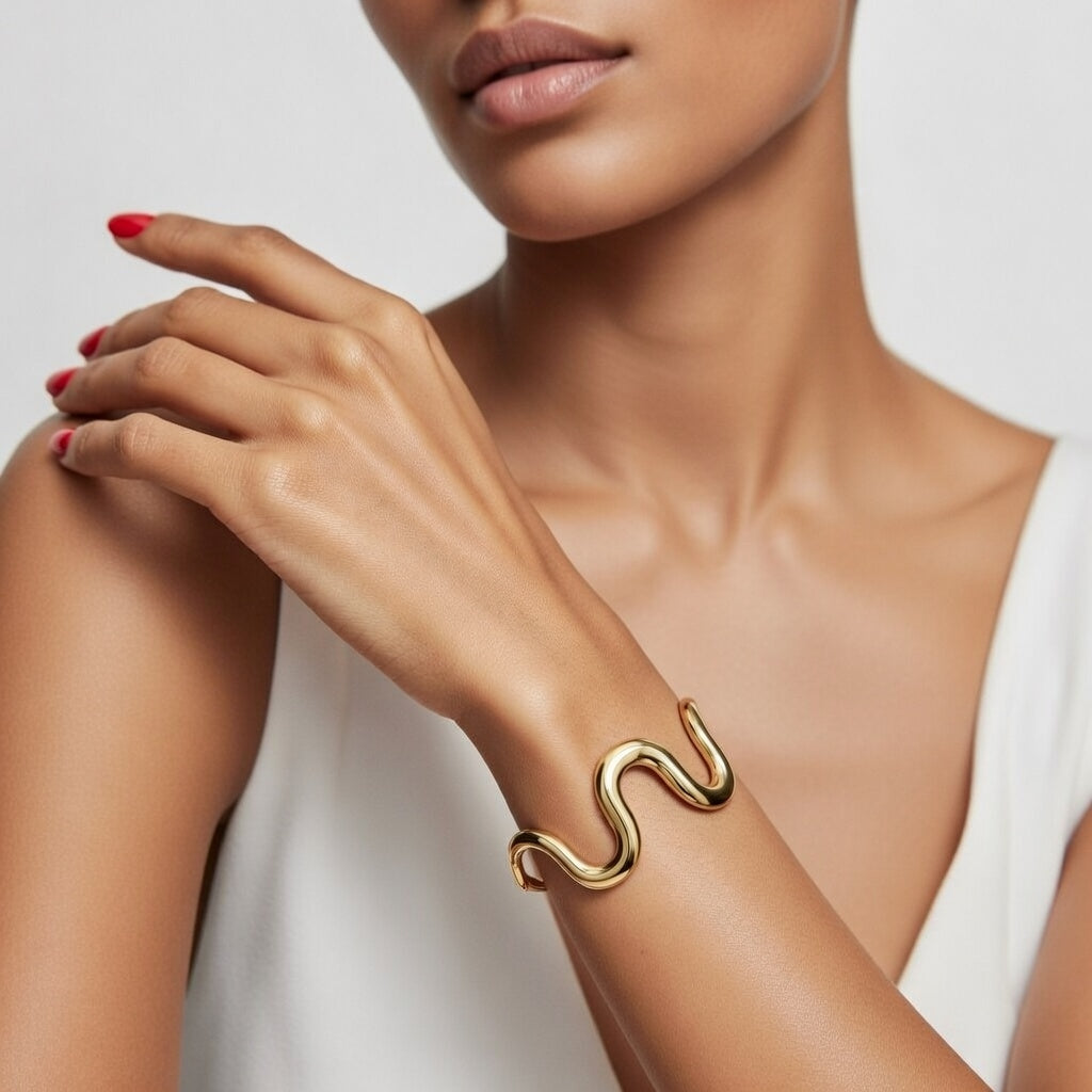 Montana, Wavy 18k Gold Plated, PVD coated bangle bracelet for woman