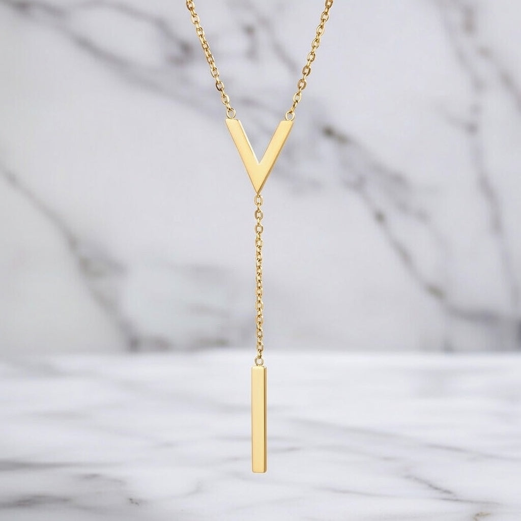 V Stainless Steel Plating Inlay Zircon Pendant Necklace Gold