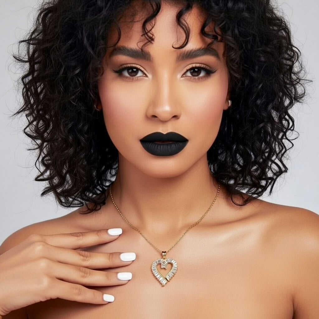 One Love Stainless Steel Plating Inlay Zircon Pendant Necklace Gold