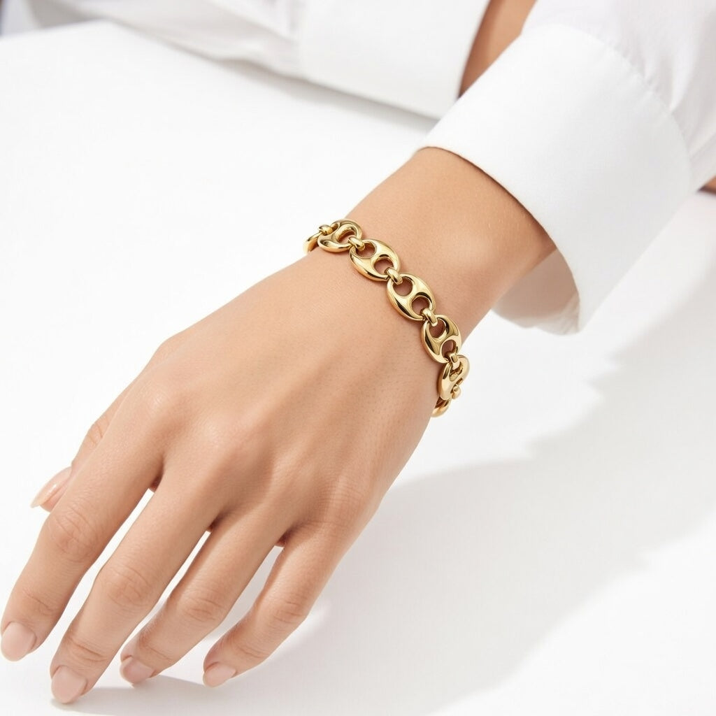 Winnie, Coffee Bean Style Bracelet, Polished Finish Gold Plated For Women