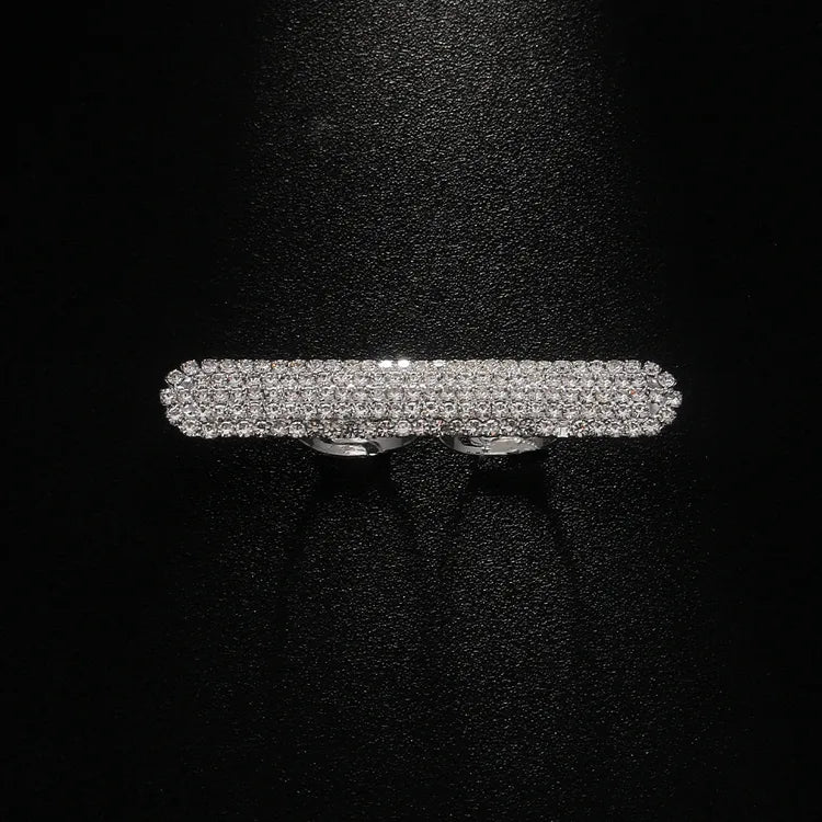 Prisilla, Steel Geometric Rhinestone Faux Diamond Double Finger Adjustable