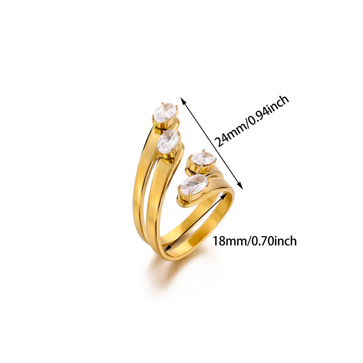 Kiara, Open Style Stainless Steel  Diamond Inlaid, Gold Plated Ring for women