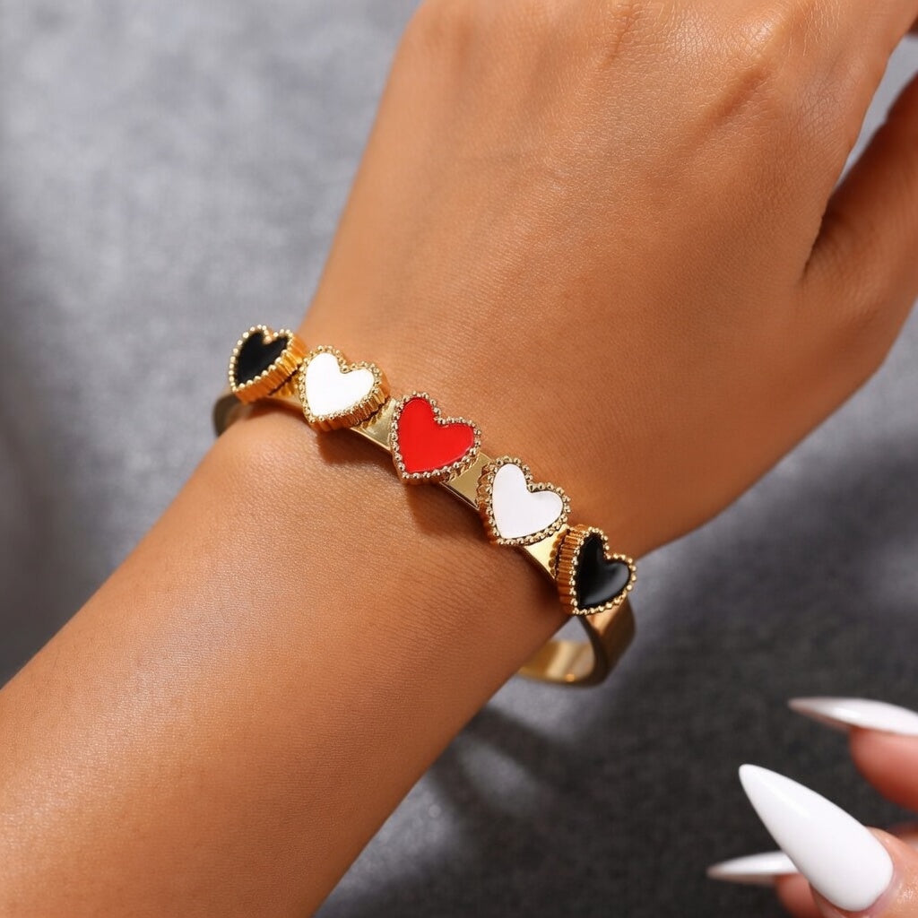 Bobbie, Five Hearts Titanium Steel Bracelet For Women Non-Fading Electroplated Gold