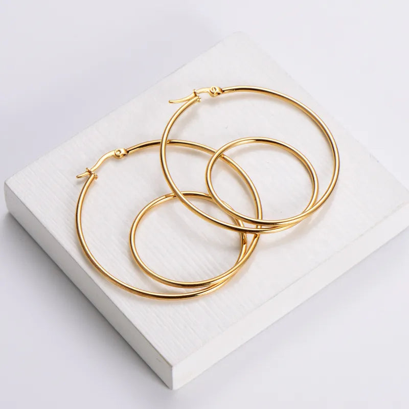 Ravyn, PVD Coated 18K Gold Plated Geometric Stainless Steel, Looped Hoop Earrings