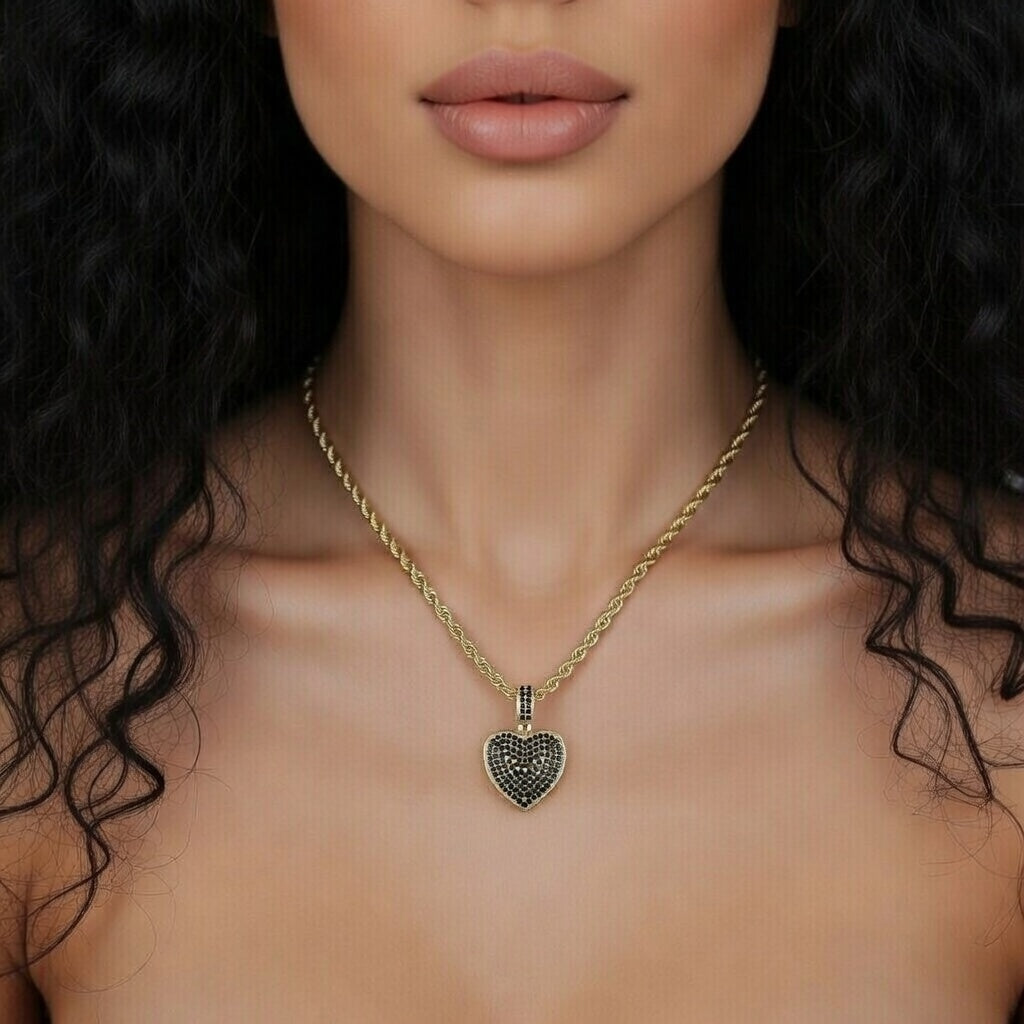 Monica, Hip-Hop Style Heart Shape Stainless Steel Copper Zircon 18K Gold Plated Inlay Pendant Necklace