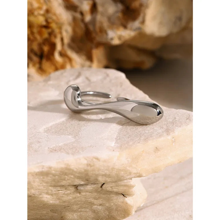 Double finger droplet style, open ring Gold Plated Stainless Steel with PVD Coated Waterproof Non Tarnish Plating in silver