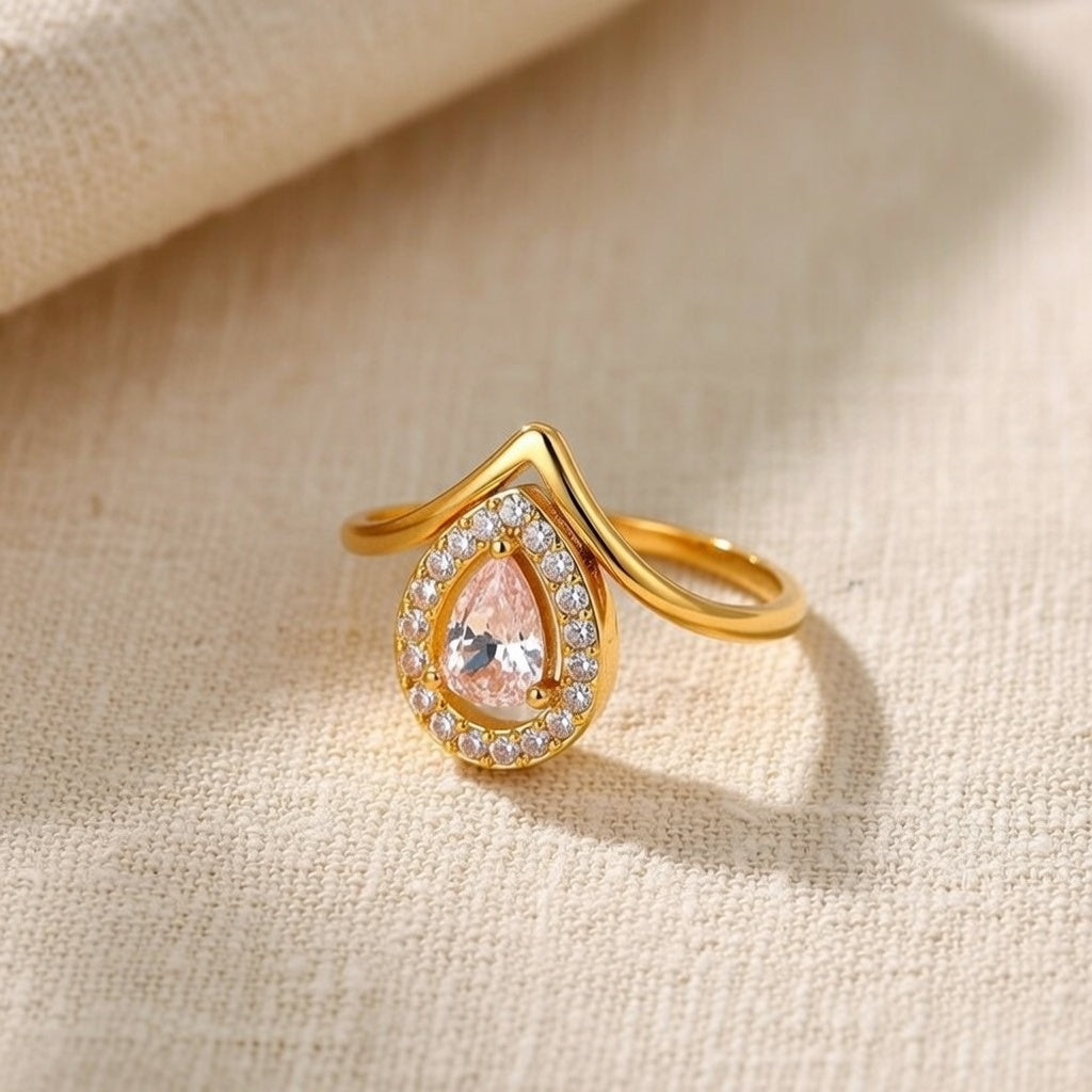 Oh Jenny Stainless Steel Gold Plated,  Vacuum Electroplating Gold Women's Zircon Sized Ring With Bezel Settings