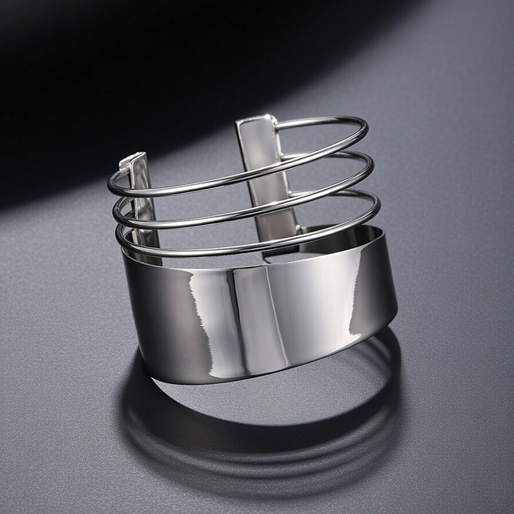 Half Style 18K Silver Plated Bangle Bracelet