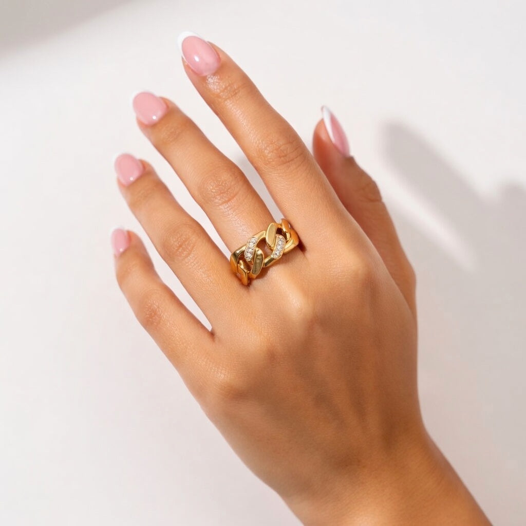 Reyna, PVD Real Gold Plated Stainless Steel Retro Style Waterproof Non Tarnish Open Ring
