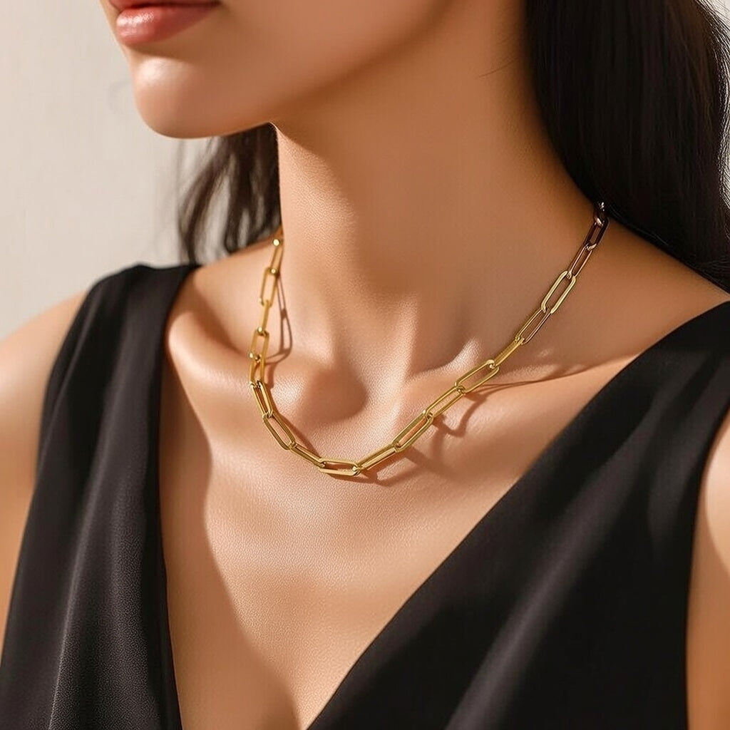 Block Style mid size stainless steel necklace in gold