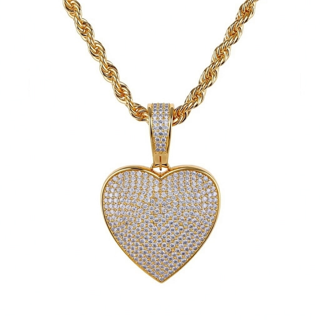 Monica, Hip-Hop Style Heart Shape Stainless Steel Copper Zircon 18K Gold Plated Inlay Pendant Necklace