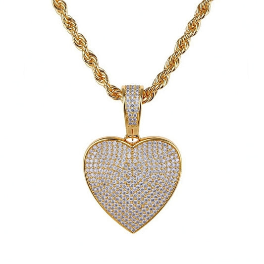 Monica, Hip-Hop Style Heart Shape Stainless Steel Copper Zircon 18K Gold Plated Inlay Pendant Necklace