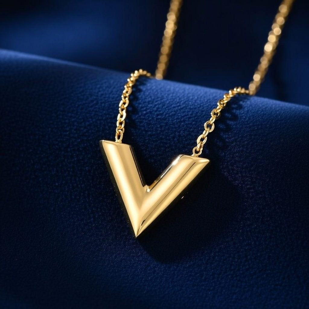 V Pendant Necklace, Stainless Steel Plating In GOLD