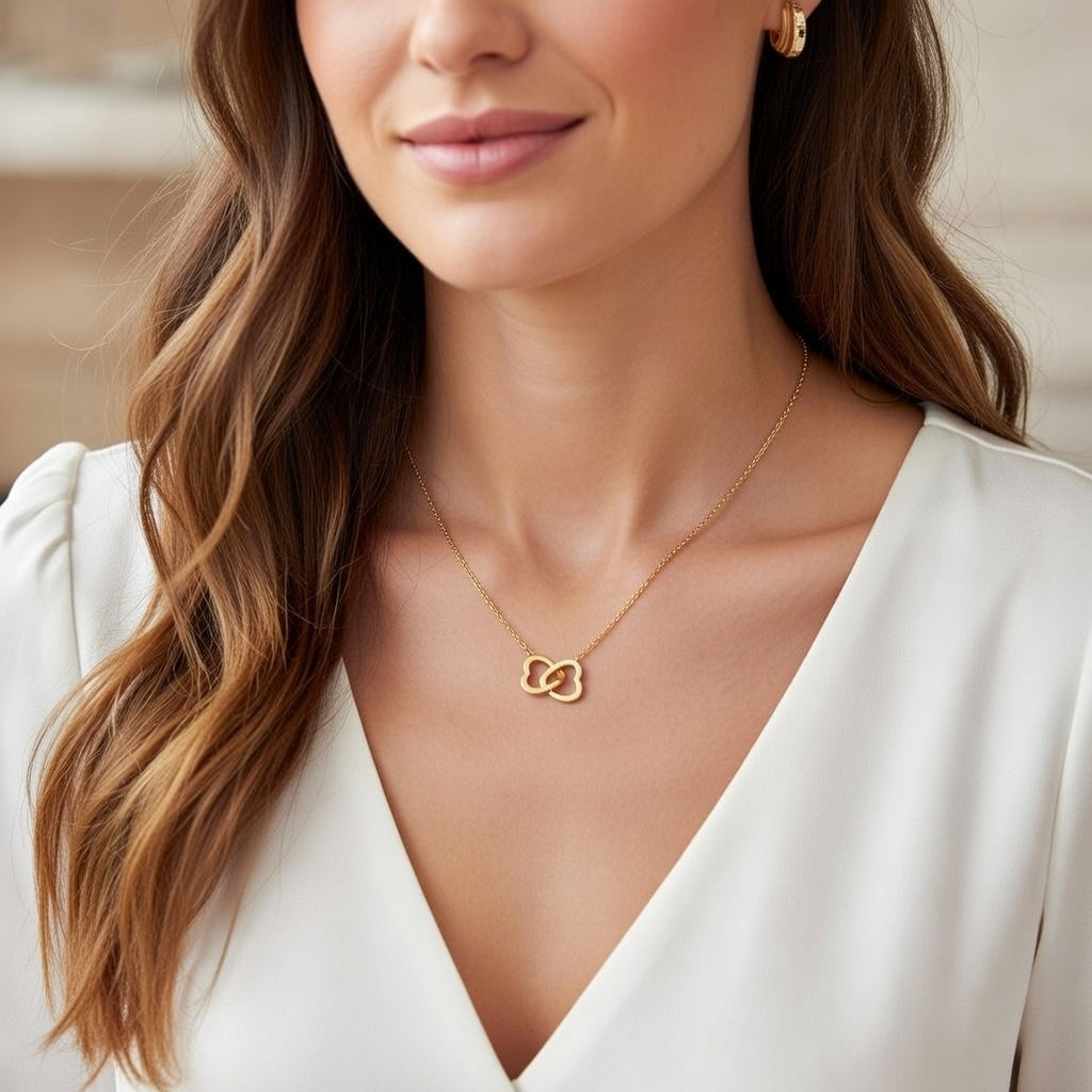 Double Love Heart Stainless Steel Plating Inlay Zircon Pendant Necklace Gold