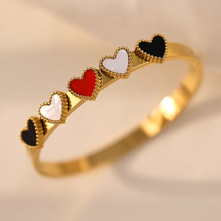 Bobbie, Five Hearts Titanium Steel Bracelet For Women Non-Fading Electroplated Gold
