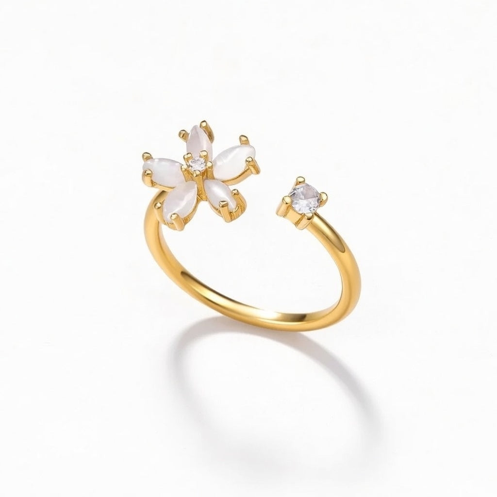 Flower and Diamond Open Fashion Ring