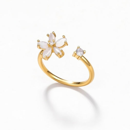 Flower and Diamond Open Fashion Ring