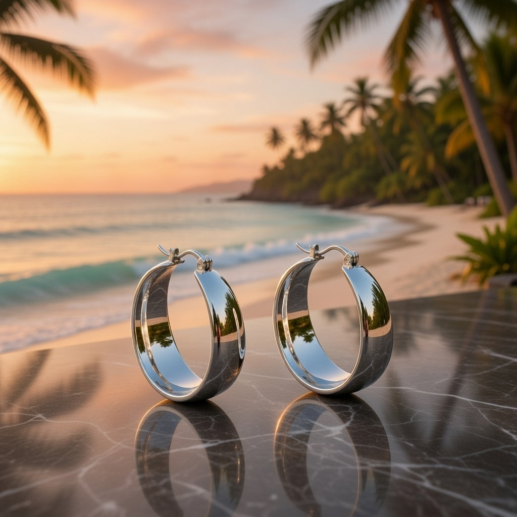 Mariah, Retro Plated Hoops in Steel