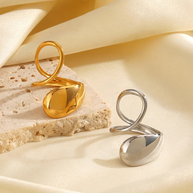 Diana, 18K Gold Plated Oval Stainless Steel IG Style Waterproof Non Tarnish Open Rings