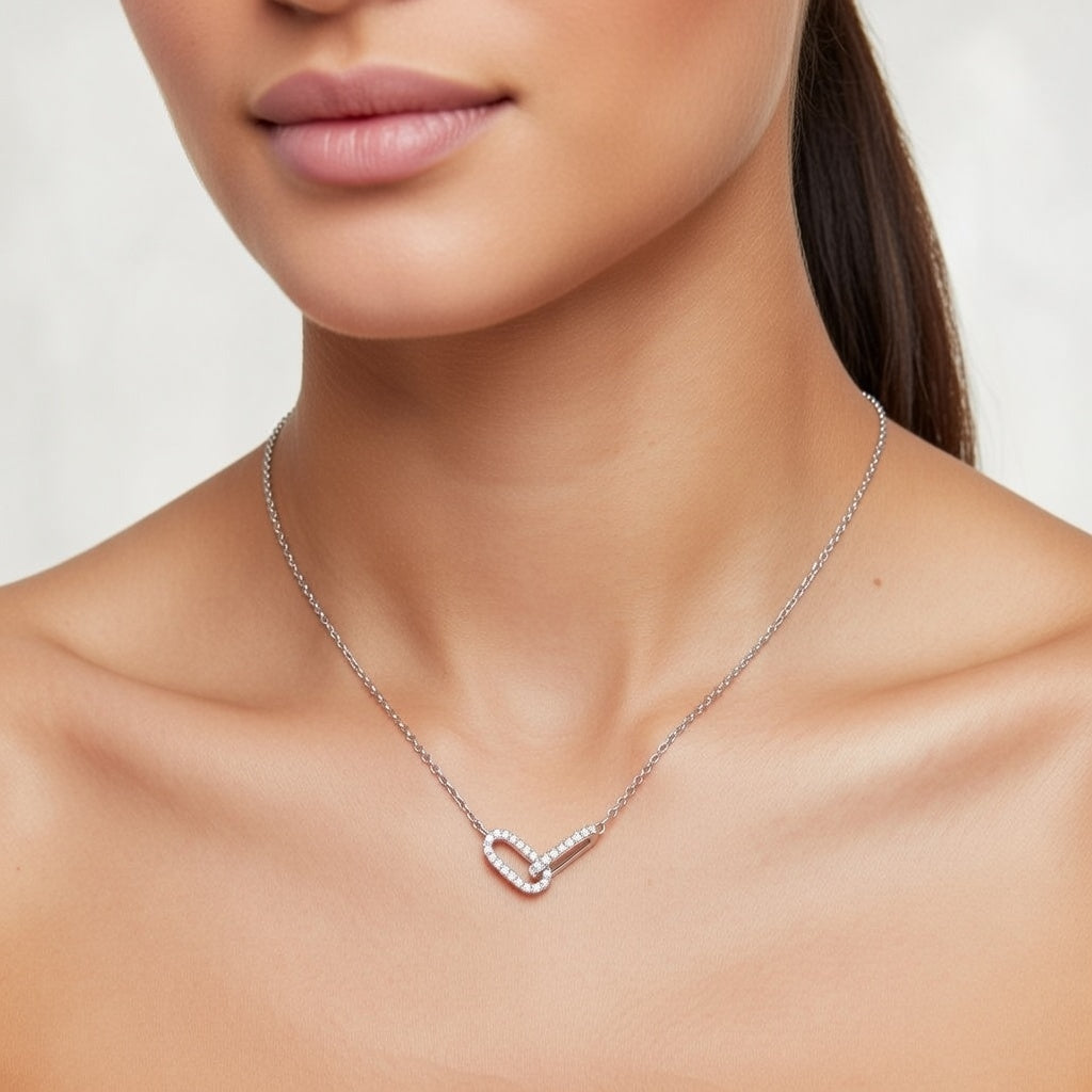 Bonnie, Double Oval Necklace Ring-to-Ring Double-Ring Pendant Diamond Plated