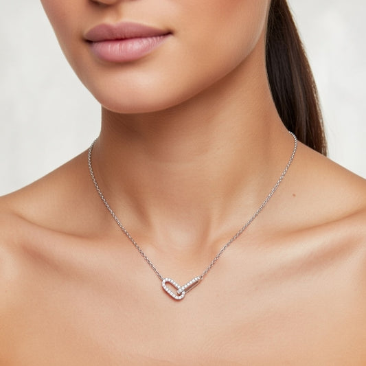 Bonnie, Double Oval Necklace Ring-to-Ring Double-Ring Pendant Diamond Plated