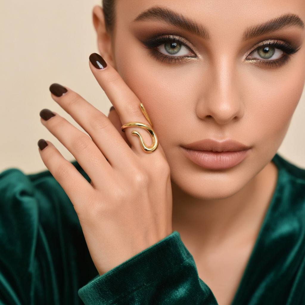Swirl Style Irregular Stainless Steel Plating 18k Gold Plated Open Rings (Fits like 6.5/ 7)