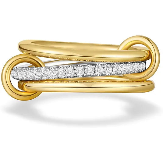 Aurora, Layered Stainless Steel Full Drill Quad Ring Interlocking Double Color Multi Element New Design Geometric Pattern Women's Ring