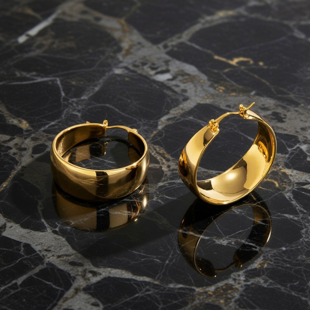 Mariah, Retro Gold Plated Hoops, Medium Size