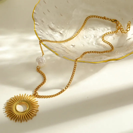 Precious, 18k Gold Plated Stainless Steel Vacuum Electroplating Sun Star Shape Necklace