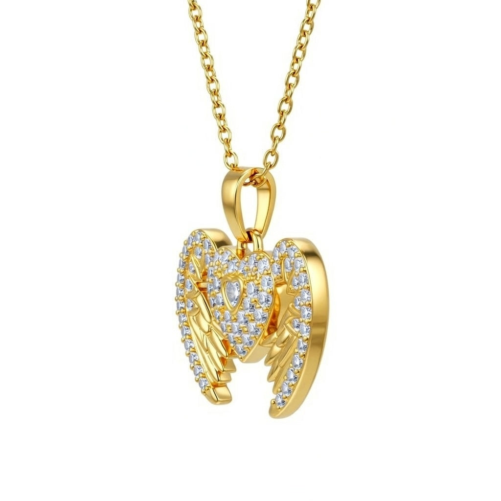 Heart Wing Style Stainless Steel Plating Inlay Zircon Pendant Necklace Gold