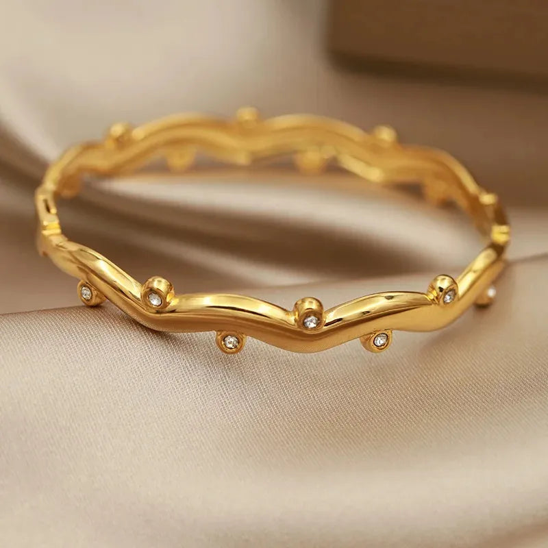 Jamila, Studded Gold Plated, PVD coated bangle bracelet