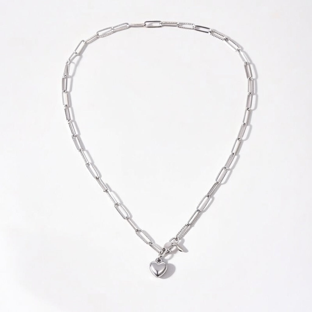 Silver Heart Shape Stainless Steel Handmade Pendant Necklace
