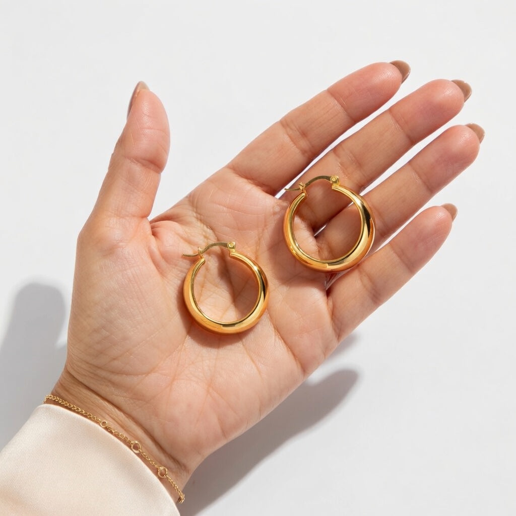 Mariah, Retro Gold Plated Hoops, Medium Size