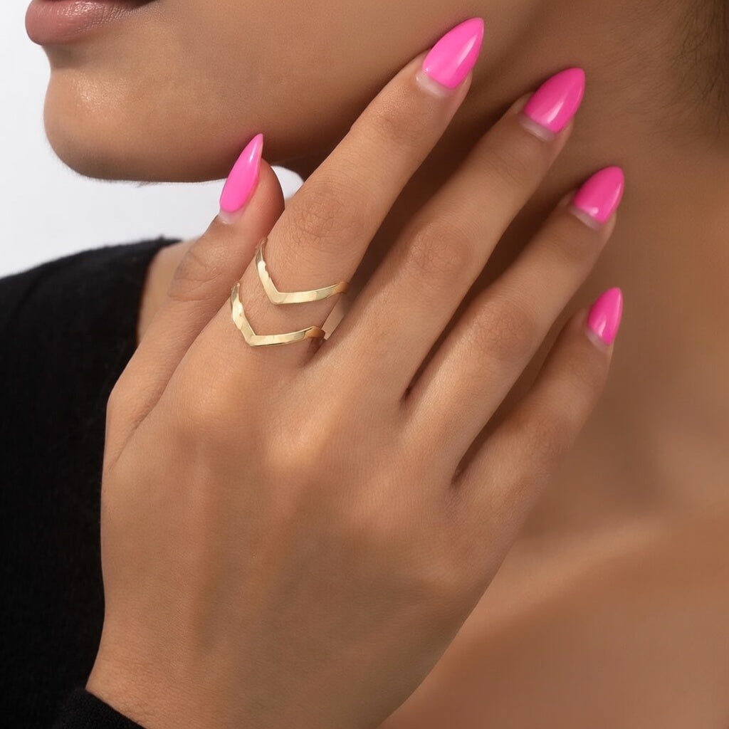 Vee, Double V Shape Gold Plated Women's Open Ring