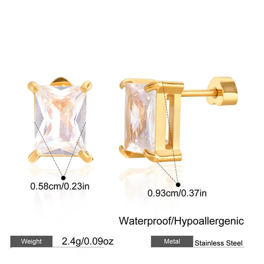 18K Real Gold Plated In Vacuum Plating Furnace 304 Stainless Steel Letter Zircon Earrings Simple Ear Jewelry Waterproof Non-Fading